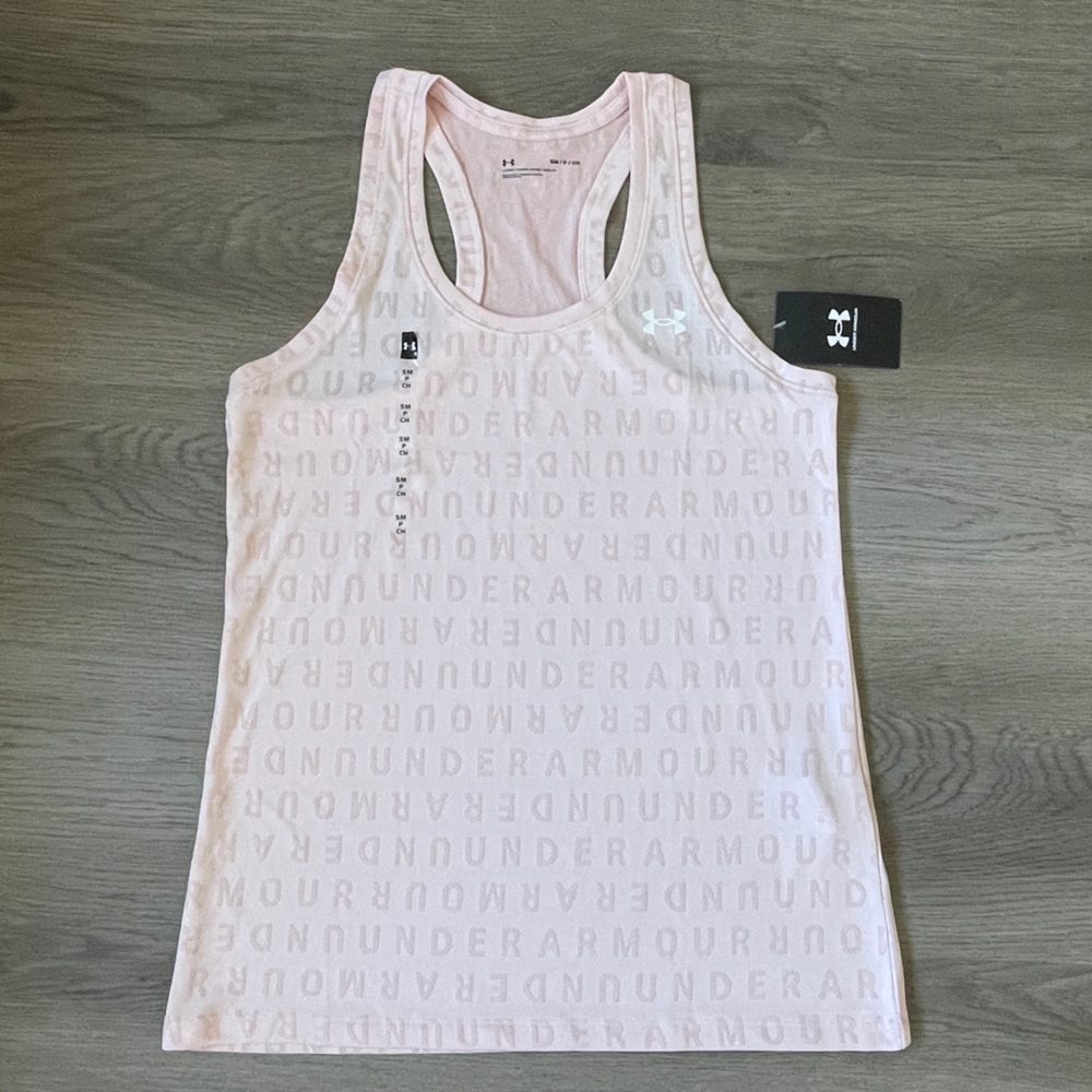 Ladies brand new with tags Under Armour tank top. Size Small. Light pink